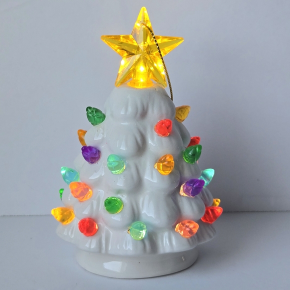 MrChristmas Mini Ceramic Trees, Multicolor Lights & Star Toppers, White & Violet - Picture 2 of 6